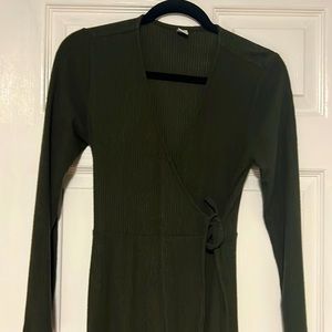 Hunter green wrap sweater dress